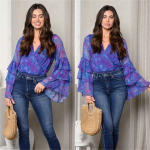 Watercolor Ruffle Sleeve Body Suit